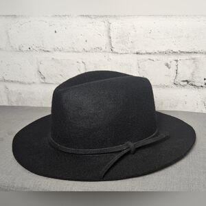 Joe Fresh Black Wool Fedora Wide Brim Minimalist Chic Hat